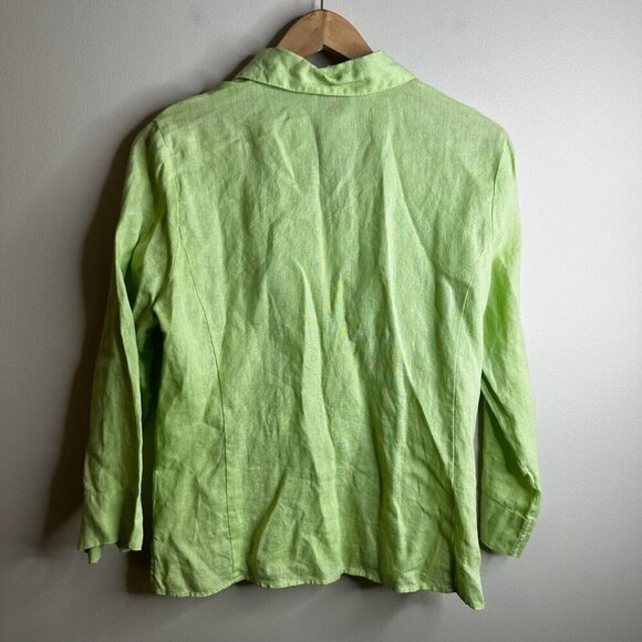 Talbots Button Up Blouse Too Womens Sz 10 Green Irish Linen Coastal Beach Soft - Picture 7 of 9
